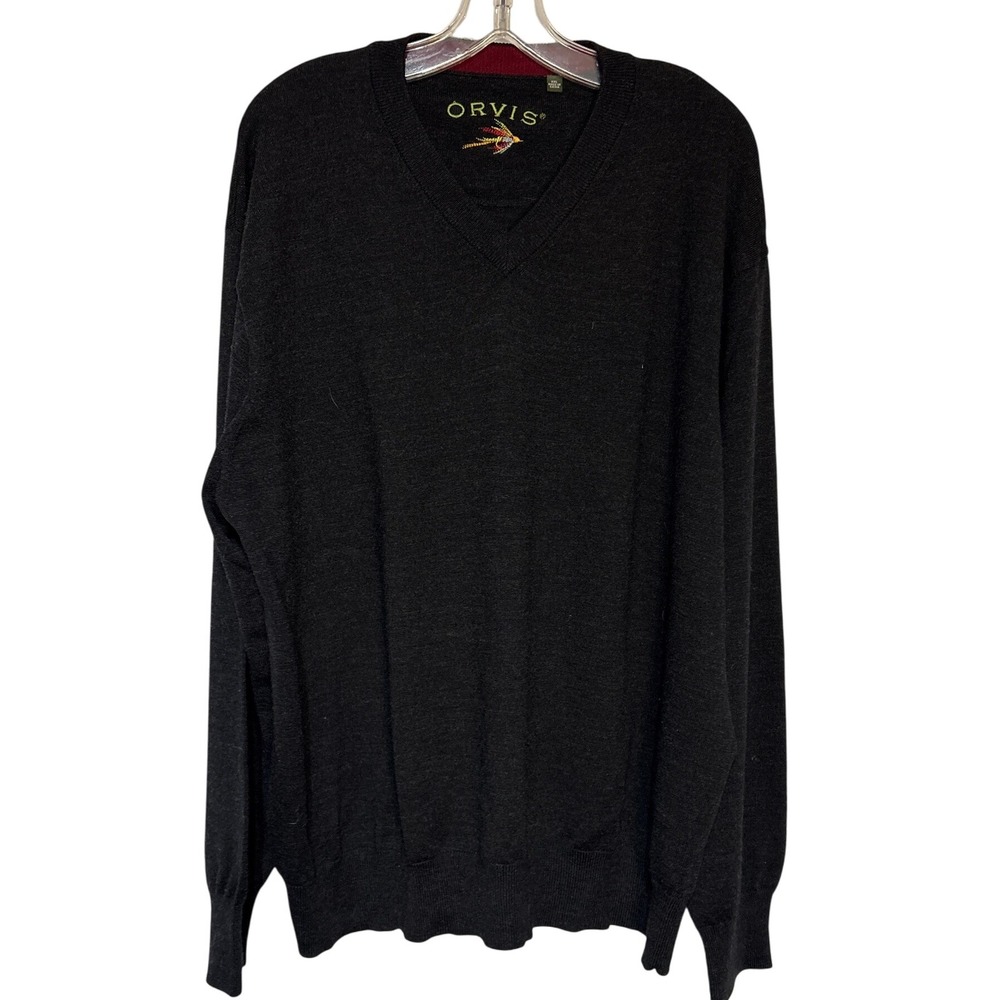 ORVIS Men's V Neck Sweater Dark Gray Long Sleeve‎ Pullover Size XXL